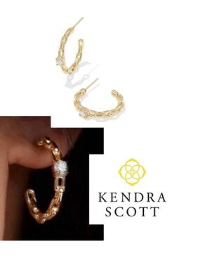 NWT [Kendra Scott] Lexi Gold Chain-Link Hoop Earrings w/ CZ Stone